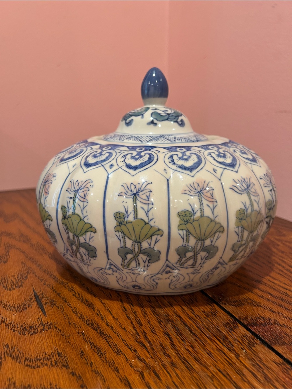 Blue and White Ceramic Lidded Decorative Jar - Home Art